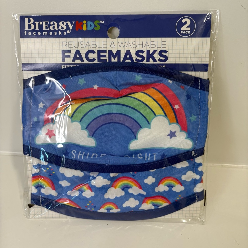 Breasy Kids 2 Face Masks Rainbows Reusable & Washable Summer Masks